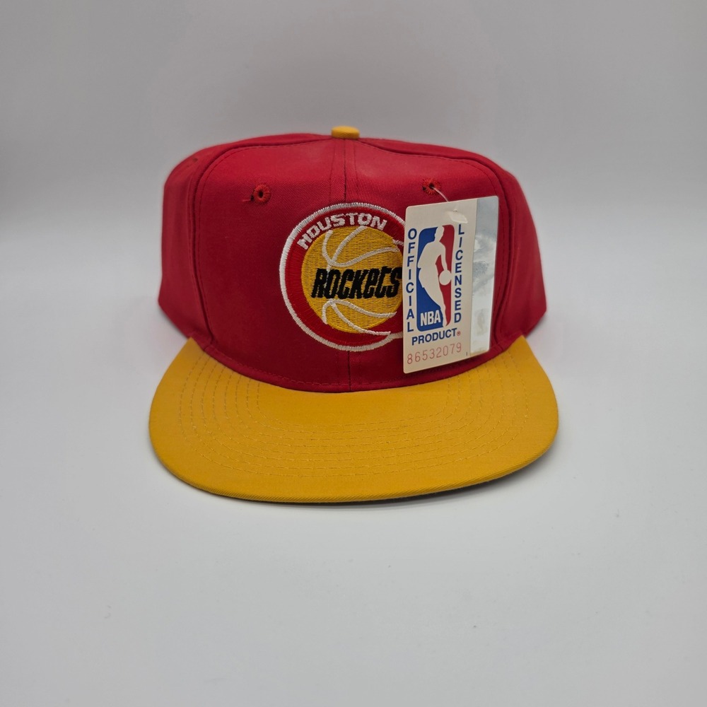 Vintage AJD Houston Rockets NBA Snapback Hat Red Yellow NWT 90s Basketball Cap